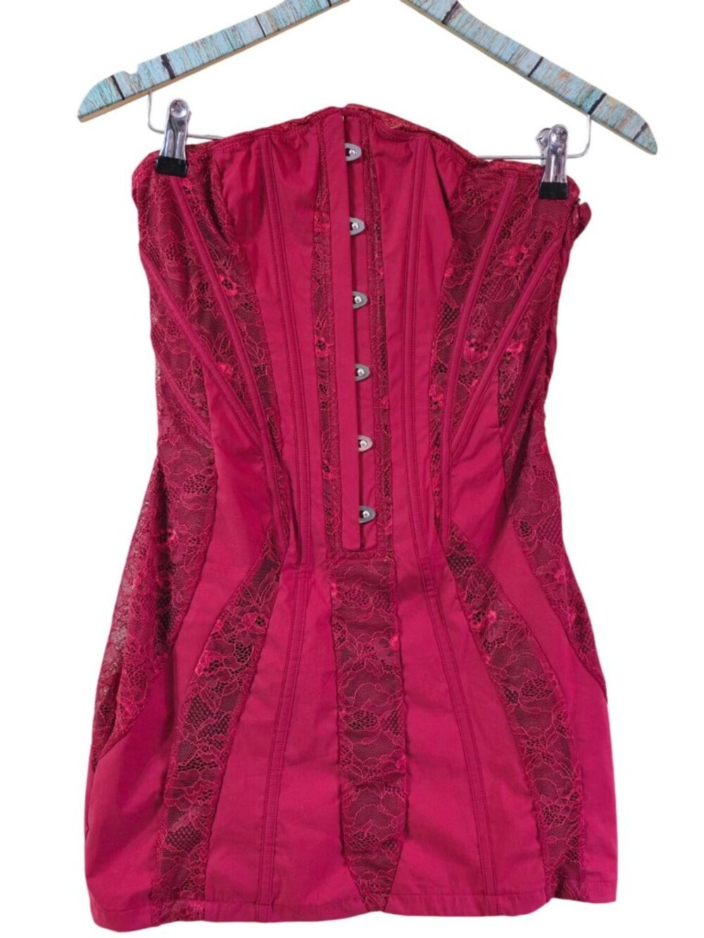 Mars the Label The Lace Clasp Detail Mini Dress, Wine Red, NWT, Sz 8US/12UK - Picture 2 of 10